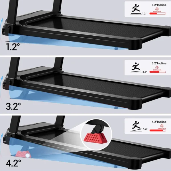 Tapis roulant inclinaison réglable à 15 %, vitesse de 14 km/h, moteur puissant sans balais de 3,5 CV, charge maximale de 180 kg, bande de course de 40×107 cm, écran LED et accoudoirs pour la fréquence cardiaque, système d'absorption des chocs multicouche pour la protection des genoux, surface de course extra-large