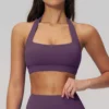 Soutien-gorge de sport pour femme, type haut de yoga, à maintien élevé, push-up, dos ouvert, style licou, pour la gym, le fitness, le yoga et l'entraînement