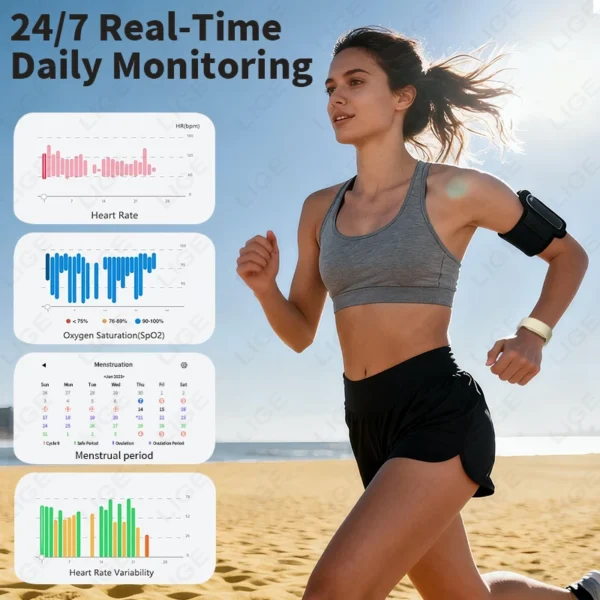 LIGE ECG + PPG Bracelet intelligent hommes femmes acide uricique graisse corporelle température BP cinq organes santé Smartwatch sport Fitness bande