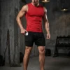 Ensemble de vêtements de sport pour hommes, t-shirt de compression sans manches, débardeur, short de sport 2 en 1 avec poche pour téléphone et boucle pour serviette