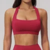 Soutien-gorge de sport pour femme, type haut de yoga, à maintien élevé, push-up, dos ouvert, style licou, pour la gym, le fitness, le yoga et l'entraînement