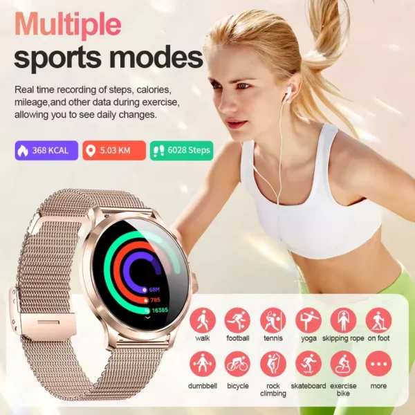Nouvelle montre intelligente pour femmes 1.32 " écran tactile complet Bluetooth appel pression artérielle IP68 étanche NFC 7.3mm bracelet Ultra-mince