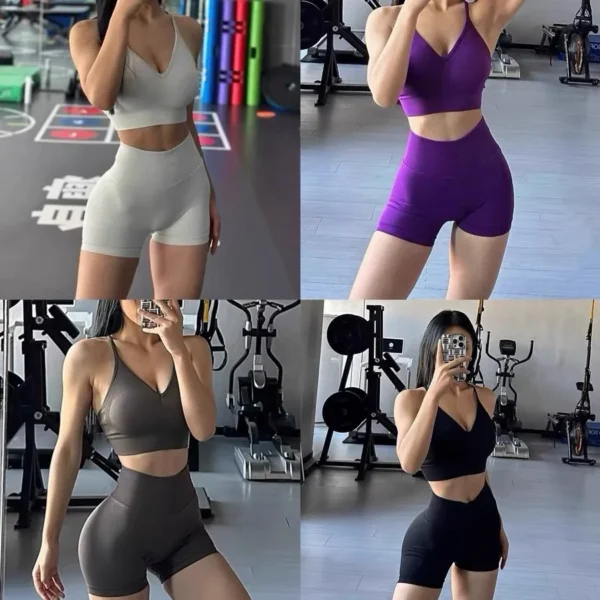 Ensemble court pêche taille haute pour femme, tenue de sport anti-choc pour yoga, fitness, course et stylisme