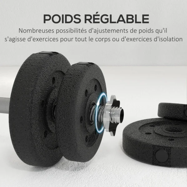 Ensemble d'haltères courtes total 25 kg - dumbbell paires - poids réglable - 12 plaques - barres incluses - entraînement musculaire & haltérophilie - acier polyuréthane noir