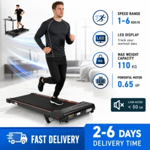 Tapis de Course Pliable, 1-6 km/h, Inclinaison Réglable, Écran LED, Silencieux, Compact, Fitness Maison, Charge 110kg