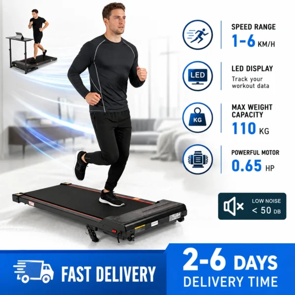 Tapis de Course Pliable, 1-6 km/h, Inclinaison Réglable, Écran LED, Silencieux, Compact, Fitness Maison, Charge 110kg