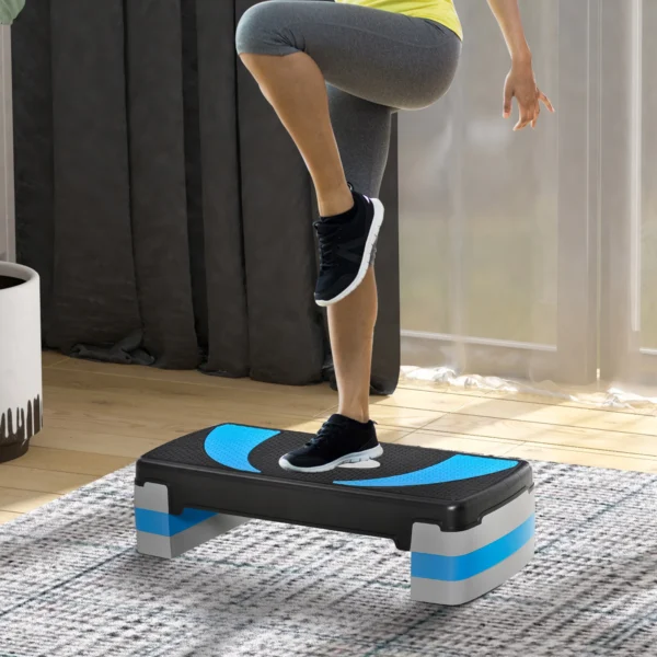 Steppeur aérobique réglable, 3 niveaux de hauteur, charge maximale 150 kg, bleu clair, 80×31 cm