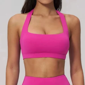 Soutien-gorge de sport pour femme, type haut de yoga, à maintien élevé, push-up, dos ouvert, style licou, pour la gym, le fitness, le yoga et l'entraînement