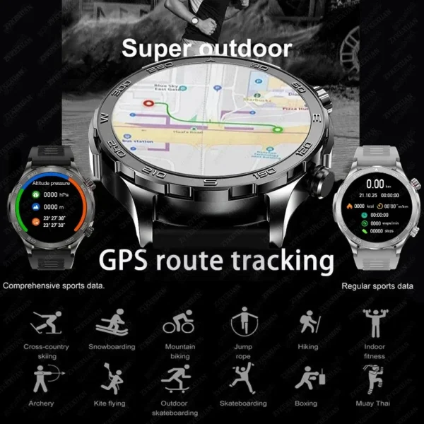 Nouvelle montre connectée GPS pour hommes, écran AMOLED HD, sport de plein air, fitness, fréquence cardiaque, NFC, étanche IP68, appel Bluetooth, montre connectée