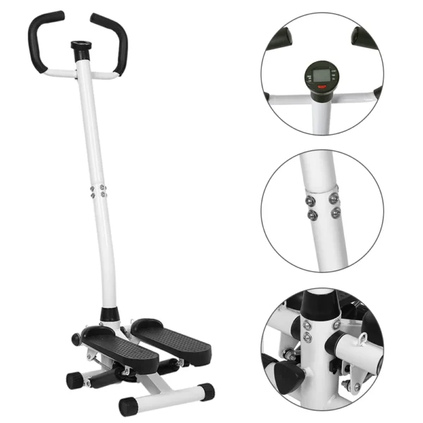 Stepper avec Guidon, Stepper de Fitness avec Ecran LCD, Pédales Antidérapantes, Marche d'escalier pour Maison, Bureau, Salon, Salle de Sport, Blanc et Noir