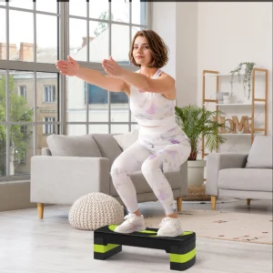 Steppeur aérobie réglable, 3 niveaux de hauteur, charge maximale 150 kg, vert, utilisation intérieure et extérieure