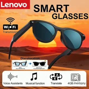 Lunettes Intelligentes Lenovo AI HD à Changement de Couleur, Caméra de Traduction Chat GPT, Appel Bluetooth, Assistant Vocal, Contrôle Musical