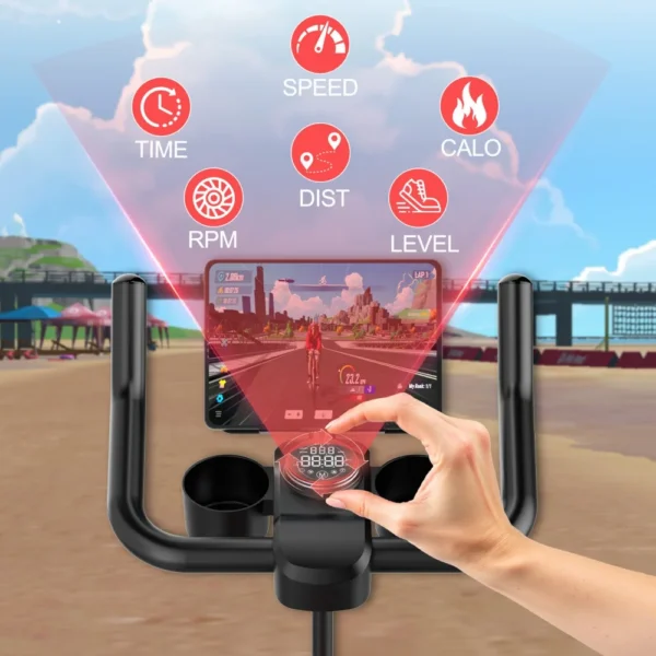 Vélo d'exercice amélioré, 32 niveaux de résistance magnétique fluide, vélo d'intérieur avec support pour tablette et écran LCD, charge maximale 265 LBS