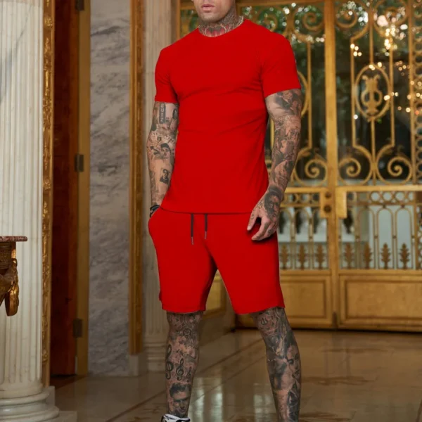 Nouvel ensemble d'été 2027 pour homme : T-shirt en coton uni et short respirant pour le sport et le fitness en extérieur (lot de deux pièces)