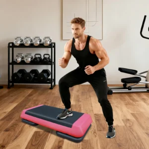 Steppeur aérobique réglable de 76 cm/28,5 po, plateforme de step avec 2 rehausseurs, rouge et noir
