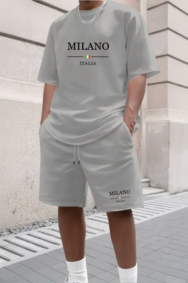 Ensemble de shorts et t-shirt à manches courtes pour homme, style streetwear, imprimé MILANO, décontracté, 2 pièces, respirant, tenue décontractée pour la maison