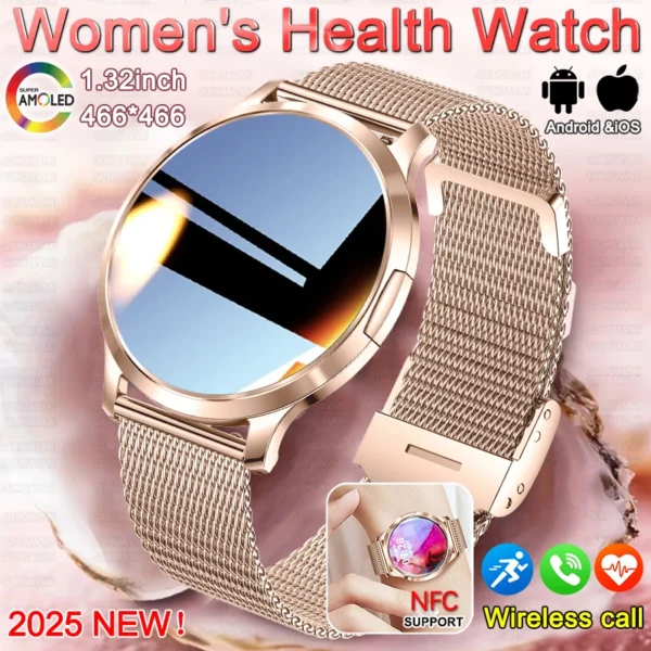 Nouvelle montre intelligente pour femmes 1.32 " écran tactile complet Bluetooth appel pression artérielle IP68 étanche NFC 7.3mm bracelet Ultra-mince