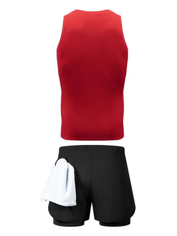 Ensemble de vêtements de sport pour hommes, t-shirt de compression sans manches, débardeur, short de sport 2 en 1 avec poche pour téléphone et boucle pour serviette
