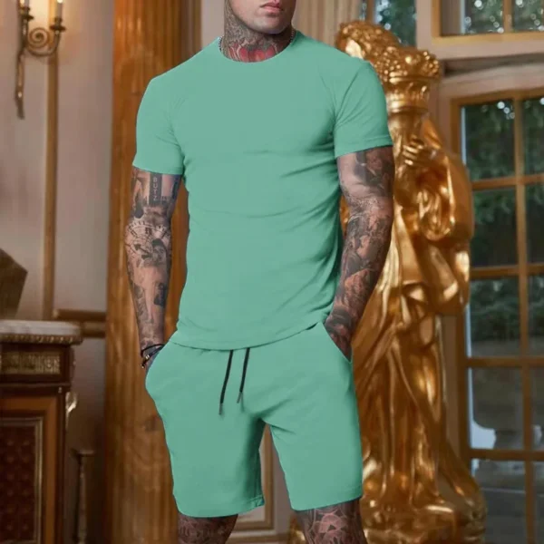 Nouvel ensemble d'été 2027 pour homme : T-shirt en coton uni et short respirant pour le sport et le fitness en extérieur (lot de deux pièces)