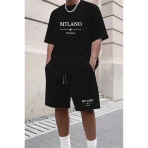 Ensemble de shorts et t-shirt à manches courtes pour homme, style streetwear, imprimé MILANO, décontracté, 2 pièces, respirant, tenue décontractée pour la maison