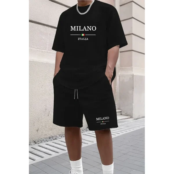 Ensemble de shorts et t-shirt à manches courtes pour homme, style streetwear, imprimé MILANO, décontracté, 2 pièces, respirant, tenue décontractée pour la maison