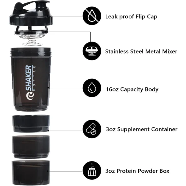Shaker à protéines de qualité supérieure, 20 oz, avec agitateur en métal, idéal pour les shakes protéinés et les boissons pré-entraînement