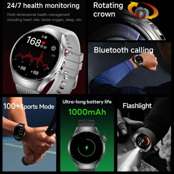 Nouvelle Montre Connectée G6 Max 2026 avec Batterie 1000 mAh, Appel Bluetooth, Suivi GPS, Lampe Torche LED et Moniteur de Fréquence Cardiaque pour Hommes