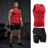 Ensemble de vêtements de sport pour hommes, t-shirt de compression sans manches, débardeur, short de sport 2 en 1 avec poche pour téléphone et boucle pour serviette