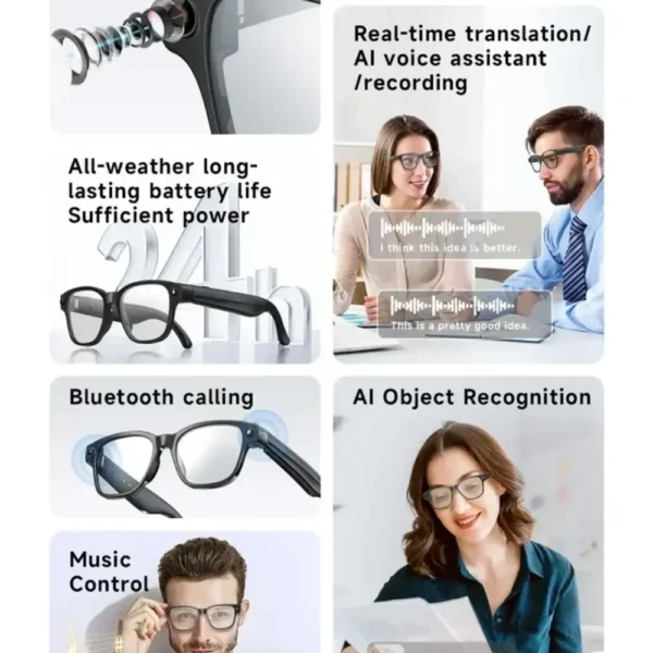 Lunettes intelligentes Lenovo avec appareil photo 100MP, 8K HD, Chat GPT, batterie 260mAh, appels Bluetooth, commande vocale, pour hommes