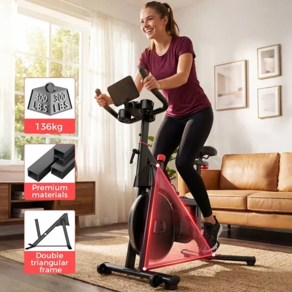 Vélo d'exercice amélioré, 32 niveaux de résistance magnétique fluide, vélo d'intérieur avec support pour tablette et écran LCD, charge maximale 265 LBS