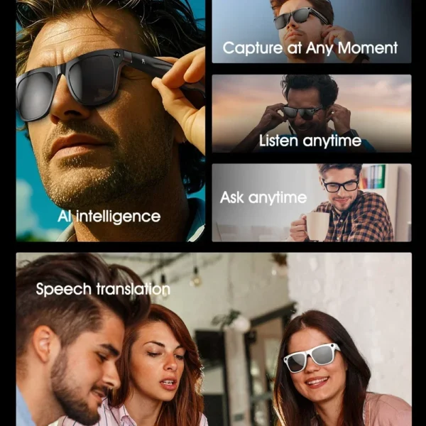 Lunettes intelligentes Lenovo avec appareil photo 100MP, 8K HD, Chat GPT, batterie 260mAh, appels Bluetooth, commande vocale, pour hommes