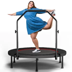Trampoline pliable de 101 cm avec poignée, bandes élastiques de qualité supérieure, rebondisseur de fitness noir pour entraînement à domicile et en intérieur