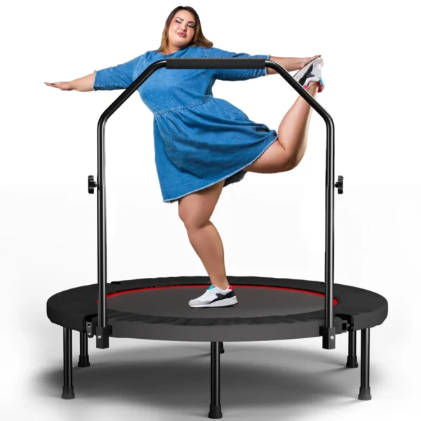 Trampoline pliable de 101 cm avec poignée, bandes élastiques de qualité supérieure, rebondisseur de fitness noir pour entraînement à domicile et en intérieur