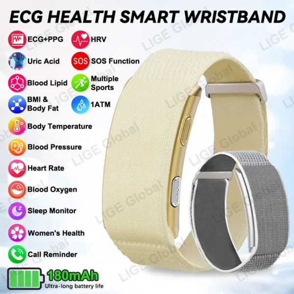 LIGE ECG + PPG Bracelet intelligent hommes femmes acide uricique graisse corporelle température BP cinq organes santé Smartwatch sport Fitness bande