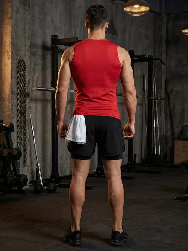 Ensemble de vêtements de sport pour hommes, t-shirt de compression sans manches, débardeur, short de sport 2 en 1 avec poche pour téléphone et boucle pour serviette
