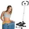 Stepper avec Guidon, Stepper de Fitness avec Ecran LCD, Pédales Antidérapantes, Marche d'escalier pour Maison, Bureau, Salon, Salle de Sport, Blanc et Noir
