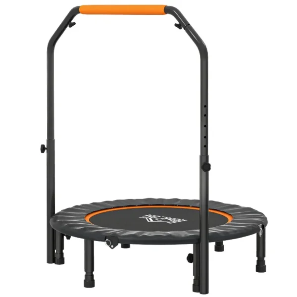 Trampoline de fitness gymnastique avec poignée réglable, pliable, 6 pieds, 28 ressorts Ø 102 cm, noir orange