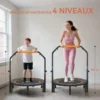 Trampoline de fitness gymnastique avec poignée réglable, pliable, 6 pieds, 28 ressorts Ø 102 cm, noir orange