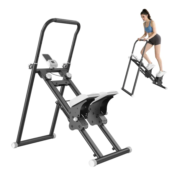 Steppeur Appareil de Fitness à Bandes de Résistance avec Guidon à 3 Niveaux et Pédale à 3 Niveaux, Écran LCD pour la Maison