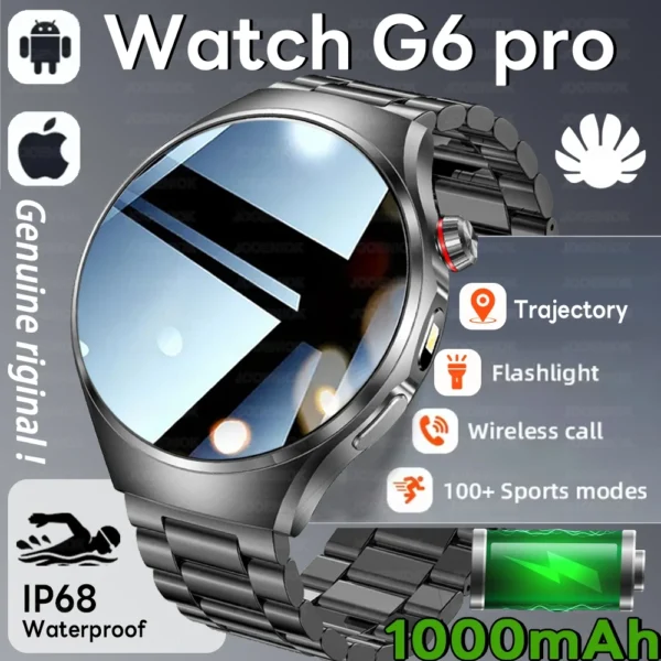 Nouvelle Montre Connectée G6 Max 2026 avec Batterie 1000 mAh, Appel Bluetooth, Suivi GPS, Lampe Torche LED et Moniteur de Fréquence Cardiaque pour Hommes