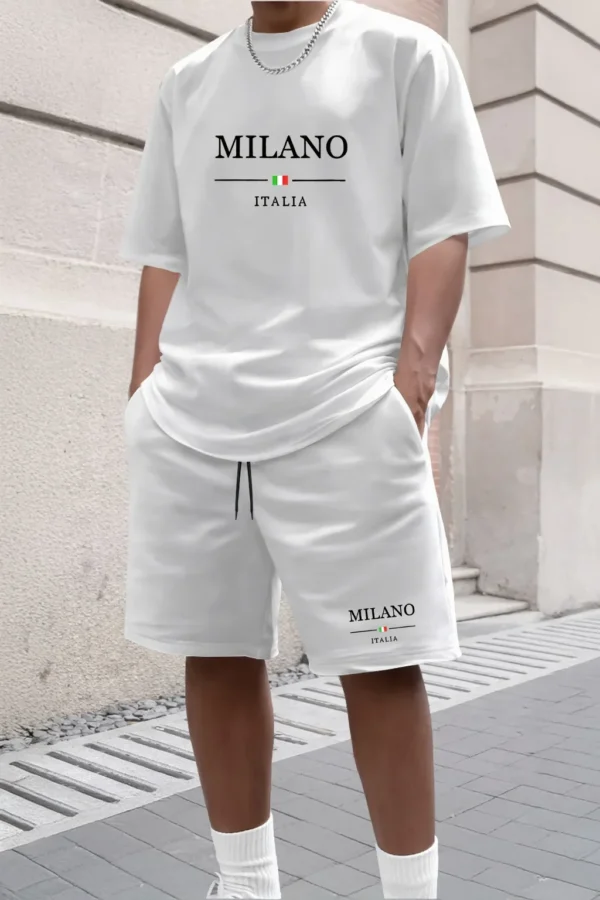 Ensemble de shorts et t-shirt à manches courtes pour homme, style streetwear, imprimé MILANO, décontracté, 2 pièces, respirant, tenue décontractée pour la maison