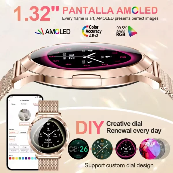 Nouvelle montre intelligente pour femmes 1.32 " écran tactile complet Bluetooth appel pression artérielle IP68 étanche NFC 7.3mm bracelet Ultra-mince