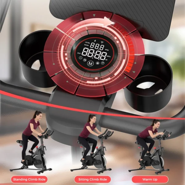 Vélo d'exercice amélioré, 32 niveaux de résistance magnétique fluide, vélo d'intérieur avec support pour tablette et écran LCD, charge maximale 265 LBS