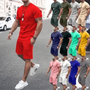 Nouvel ensemble d'été 2027 pour homme : T-shirt en coton uni et short respirant pour le sport et le fitness en extérieur (lot de deux pièces)