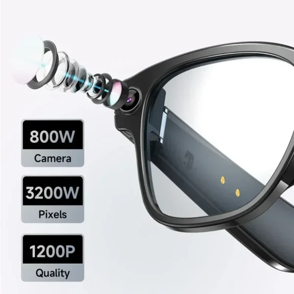 Lunettes intelligentes Lenovo avec appareil photo 100MP, 8K HD, Chat GPT, batterie 260mAh, appels Bluetooth, commande vocale, pour hommes
