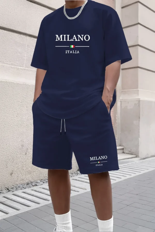 Ensemble de shorts et t-shirt à manches courtes pour homme, style streetwear, imprimé MILANO, décontracté, 2 pièces, respirant, tenue décontractée pour la maison