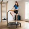 Trampoline de fitness gymnastique avec poignée réglable, pliable, 6 pieds, 28 ressorts Ø 102 cm, noir orange