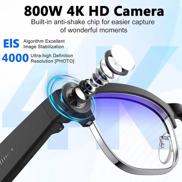 Nouvelles lunettes intelligentes 800W avec caméra Pixel 2026 pour hommes, enregistrement vidéo, reconnaissance photo IA, appel Bluetooth, traduction vocale, lunettes de soleil pour homme