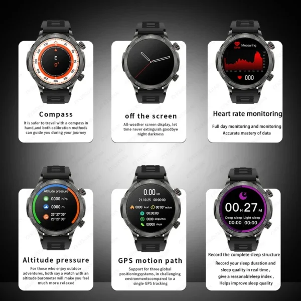 Nouvelle montre connectée GPS pour hommes, écran AMOLED HD, sport de plein air, fitness, fréquence cardiaque, NFC, étanche IP68, appel Bluetooth, montre connectée