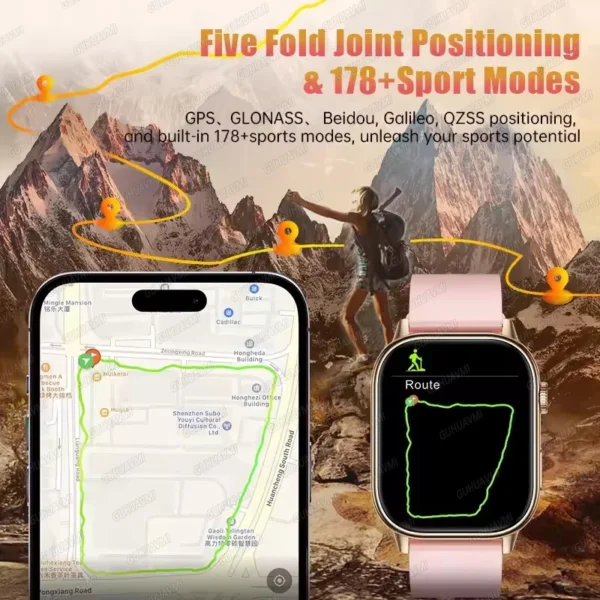 Nouvelle montre connectée sportive pour femme 2026, écran 2,01 pouces, étanche IP68K, GPS, appels Bluetooth, suivi santé et fréquence cardiaque, bracelet